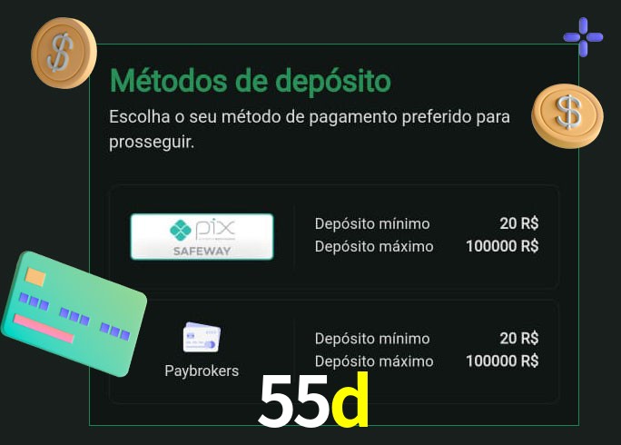 O cassino 55d oferece uma grande variedade de métodos de pagamento